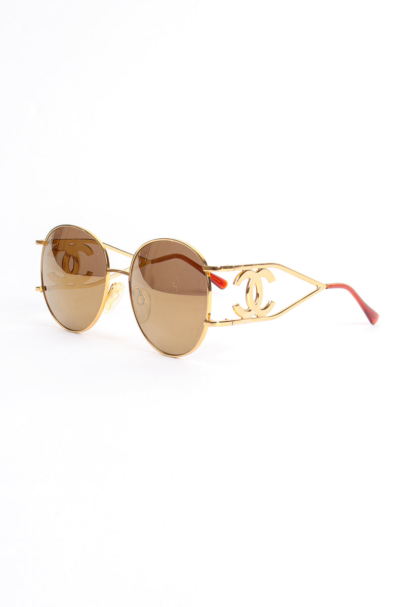 Vintage Chanel 1990s CC Gold Mirror Miller Sunglasses angle at Recess Los Angeles