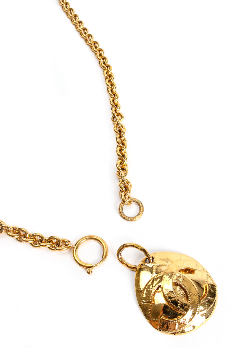 Vintage Chanel Long Quilted CC Logo Drop Pendant detail at Recess Los Angeles