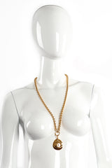 Vintage Chanel Long Quilted CC Logo Drop Pendant on mannequin at Recess Los Angeles