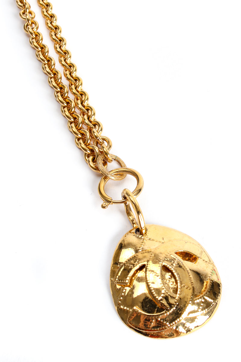 Vintage Chanel Long Quilted CC Logo Drop Pendant detail at Recess Los Angeles