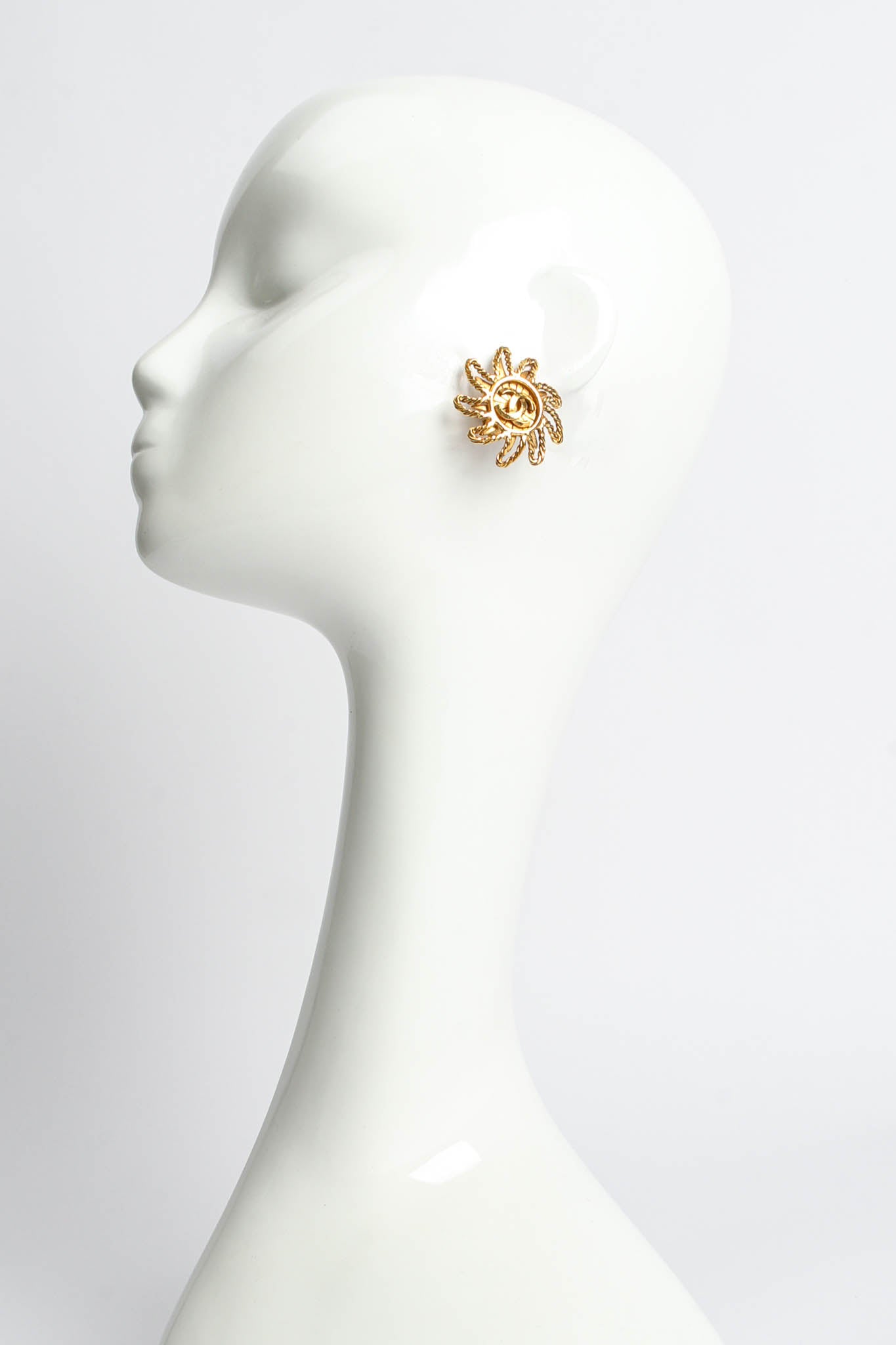 Vintage Chanel 1994A Sun CC Logo Earrings on mannequin @ Recess Los Angeles