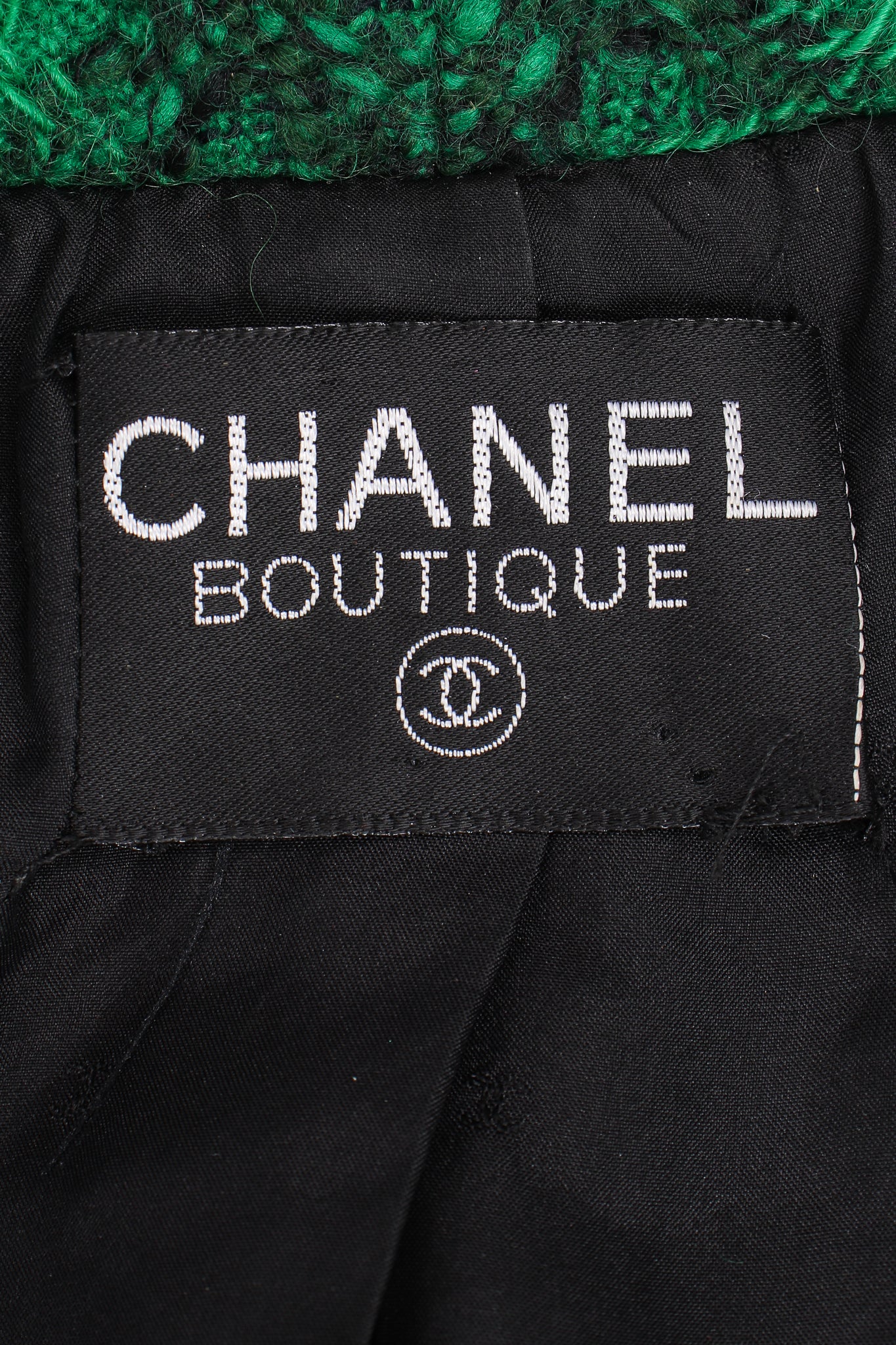 Vintage Chanel Bouclé Plaid Tweed Wrap Jacket label at Recess Los Angeles