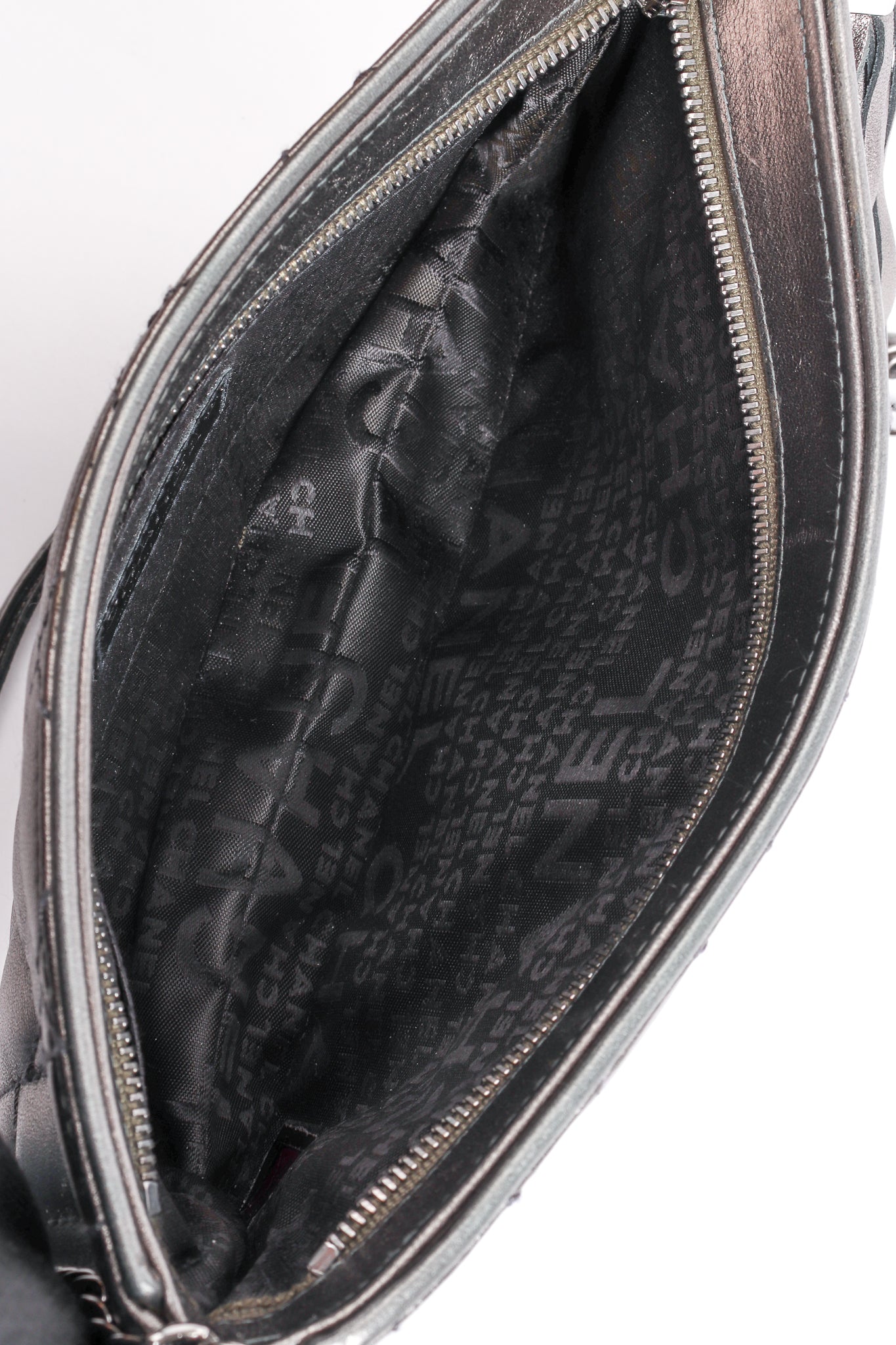 Vintage Chanel 2004 Metallic Quilted Tassel Shoulder Bag lining at Recess Los Angeles