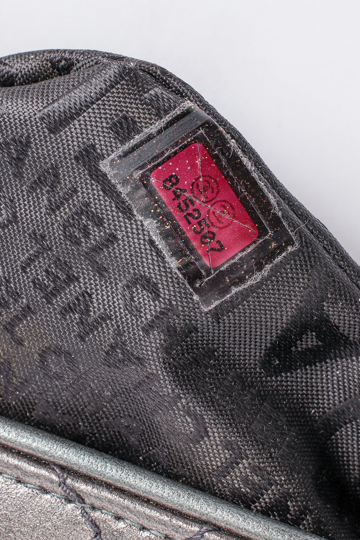 Vintage Chanel 2004 Metallic Quilted Tassel Shoulder Bag authentication sticker at Recess LA