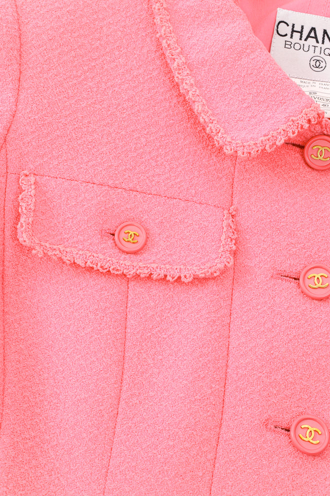 Vintage Chanel SS 1997 Crochet Trim Tweed Jacket & Skirt Set pocket at Recess LA