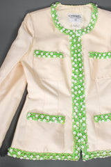 Vintage Chanel 1996P Daisy Bead Jacket & Skirt Suit Bridal Wedding jacket flat @ Recess LA