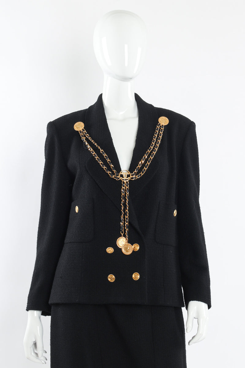 Vintage Chanel Leather Chain Triple Collar Pin on mannequin front @ Recess LA