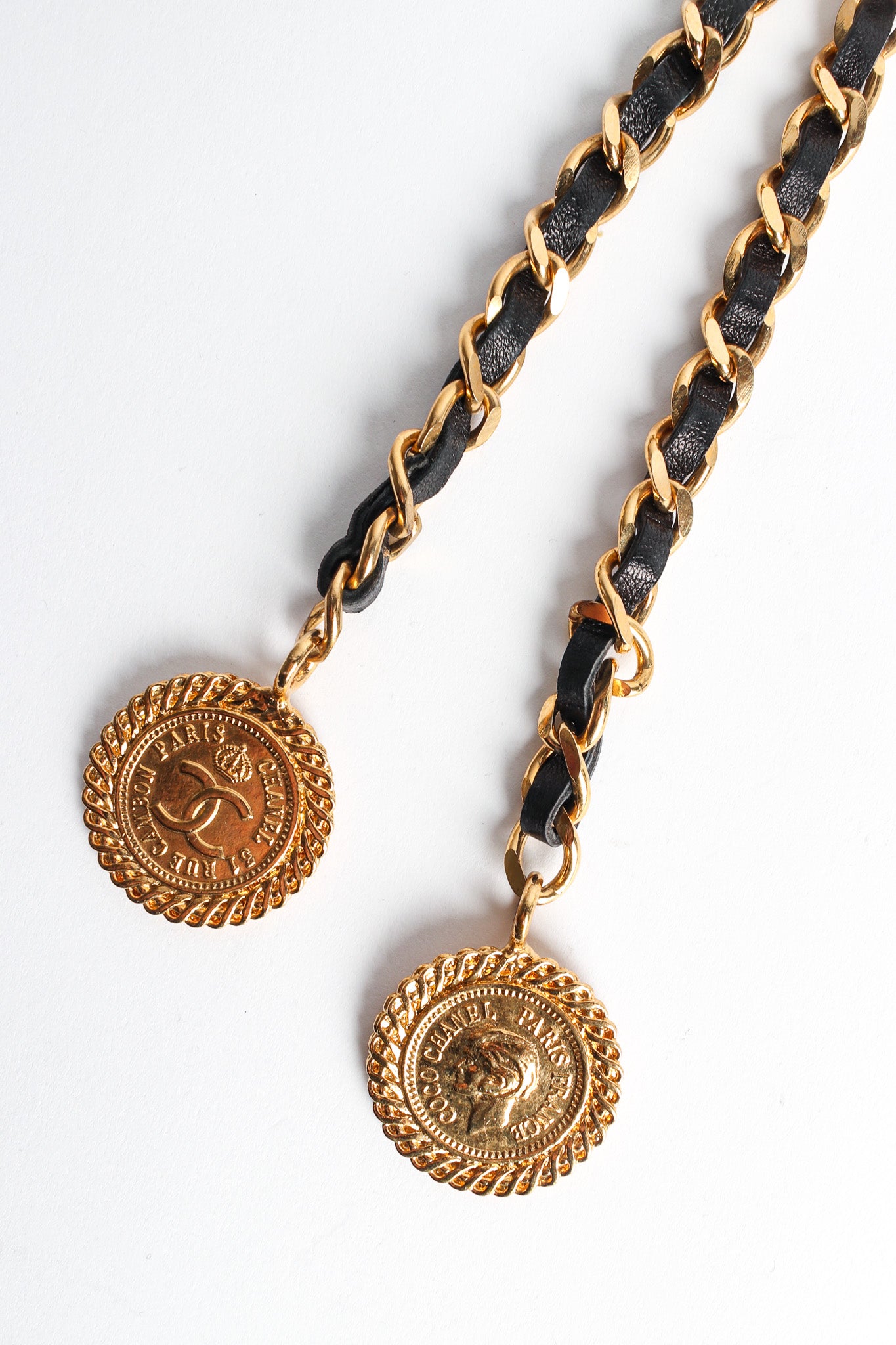 Vintage Chanel Leather Chain Triple Collar Pin center drop pin @ Recess LA