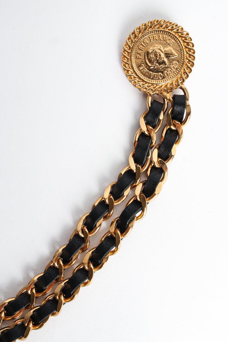 Vintage Chanel Leather Chain Triple Collar Pin side coin @ Recess LA