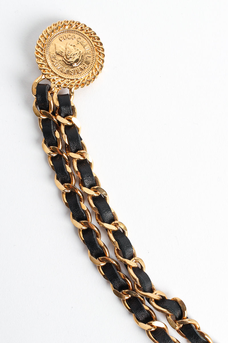 Vintage Chanel Leather Chain Triple Collar Pin side coin @ Recess LA