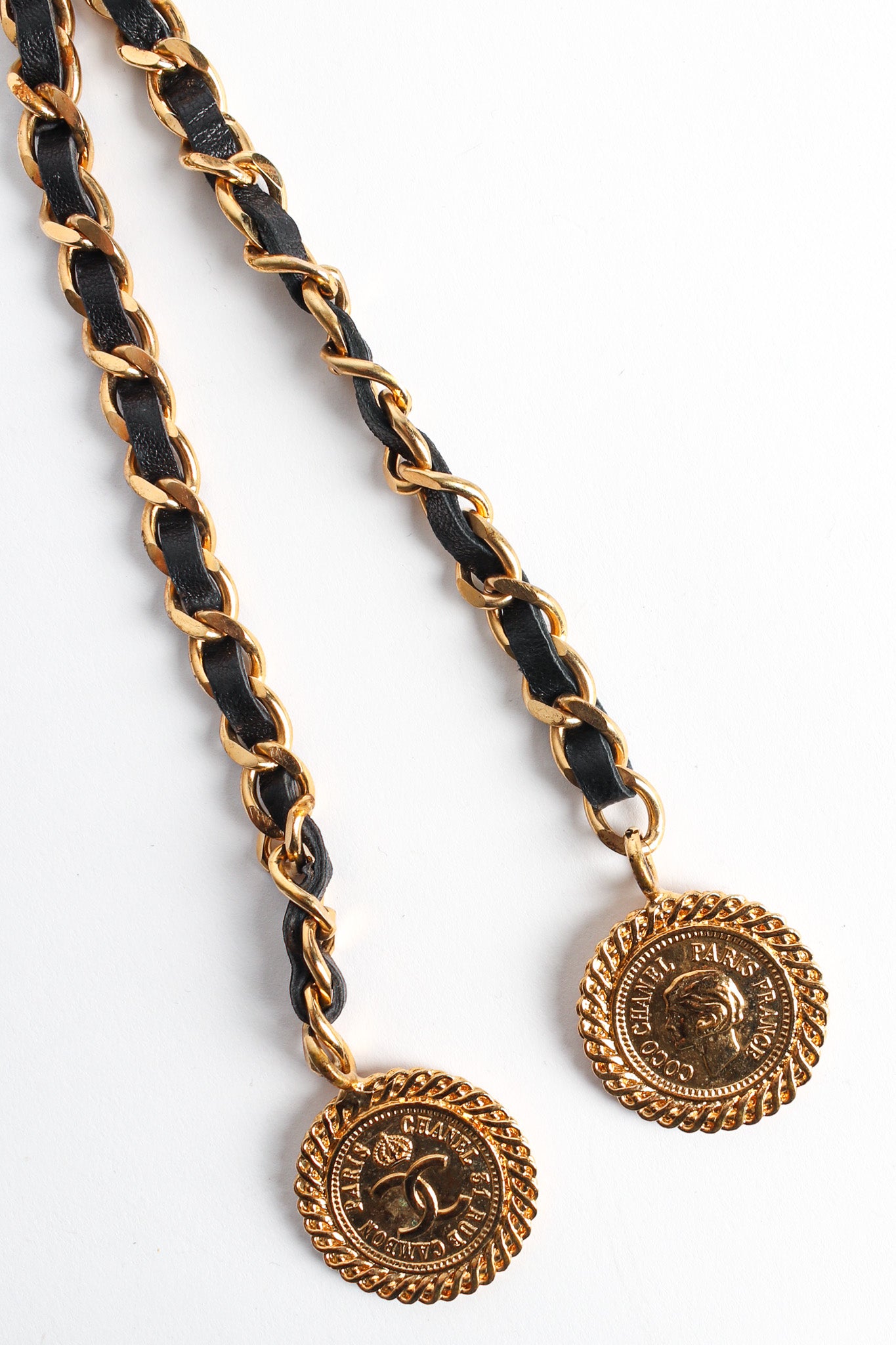 Vintage Chanel Leather Chain Triple Collar Pin double center drop chains @ Recess LA