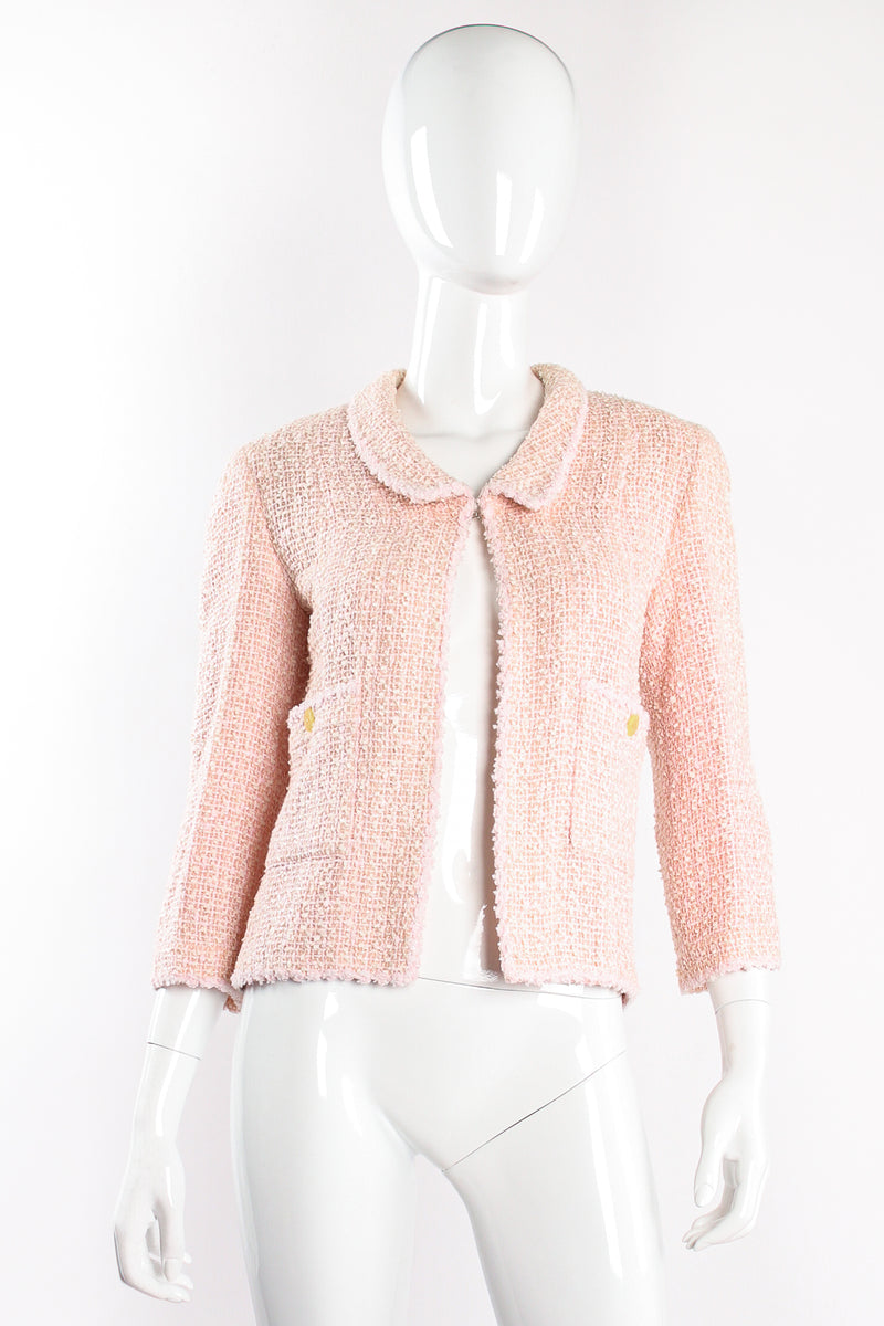 Vintage Chanel 1999P Soft Bouclé Tweed Shirt Jacket on Mannequin front at Recess Los Angeles