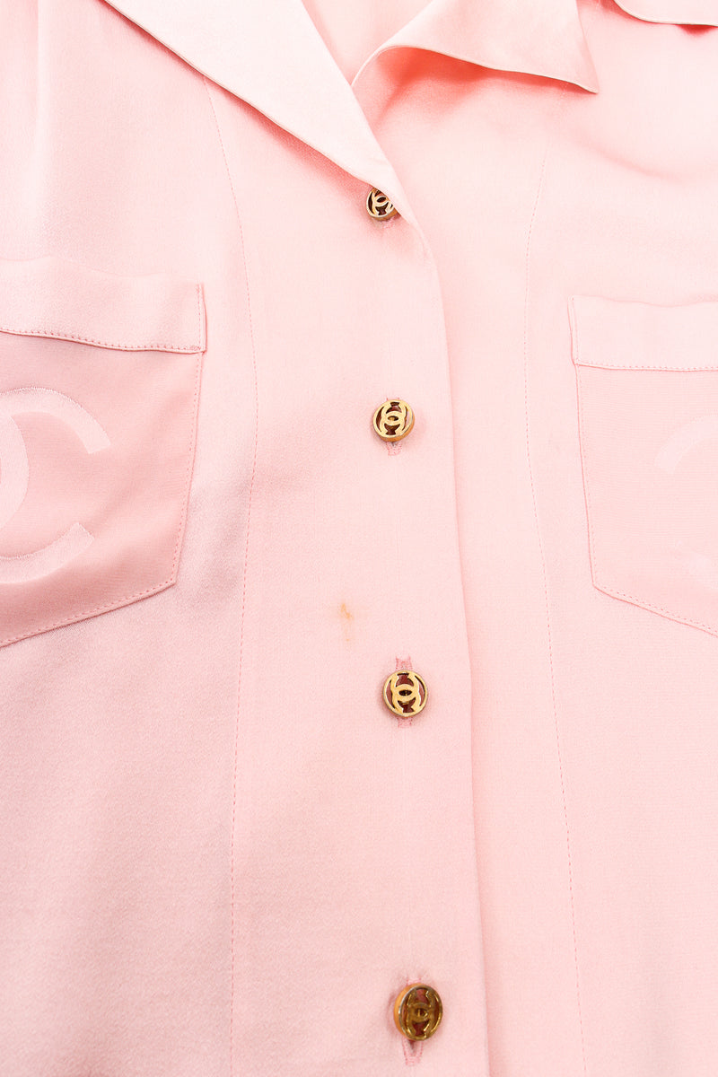 Vintage Chanel Interlocking CC Logo Pocket Pajama Blouse stain at Recess Los Angeles
