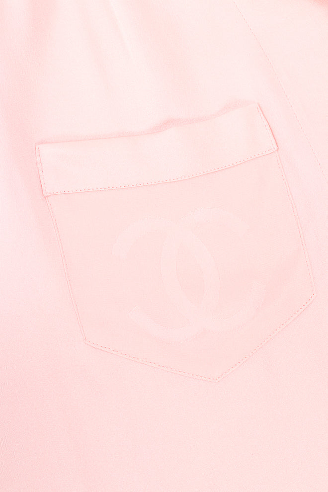 Vintage Chanel Interlocking CC Logo Pocket Pajama Blouse pocket at Recess Los Angeles