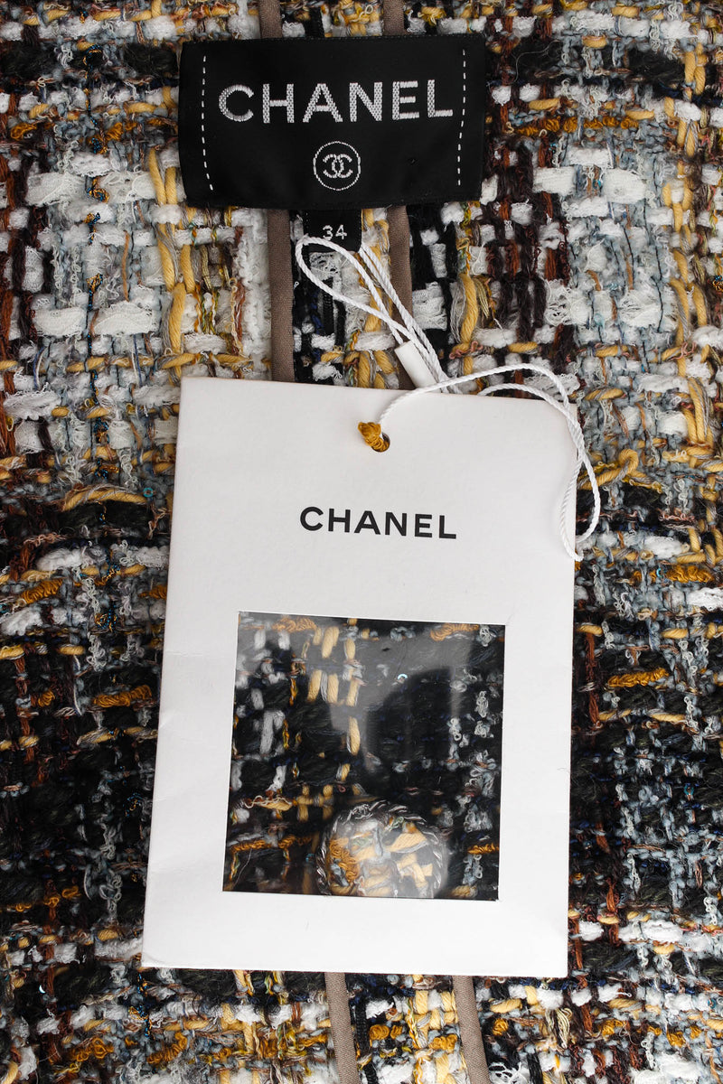 Vintage Chanel 2000s Plaid Boucle Sheath Dress tags/spare button package @ Recess LA