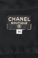 Vintage Chanel CC Pocket Black Silk Tie Neck Blouse label at Recess Los Angeles