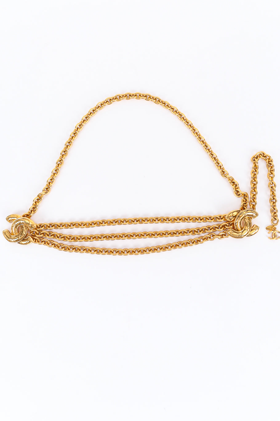 Vintage Chanel Quilted CC Charm Chain Drape Belt front @ Recess LA