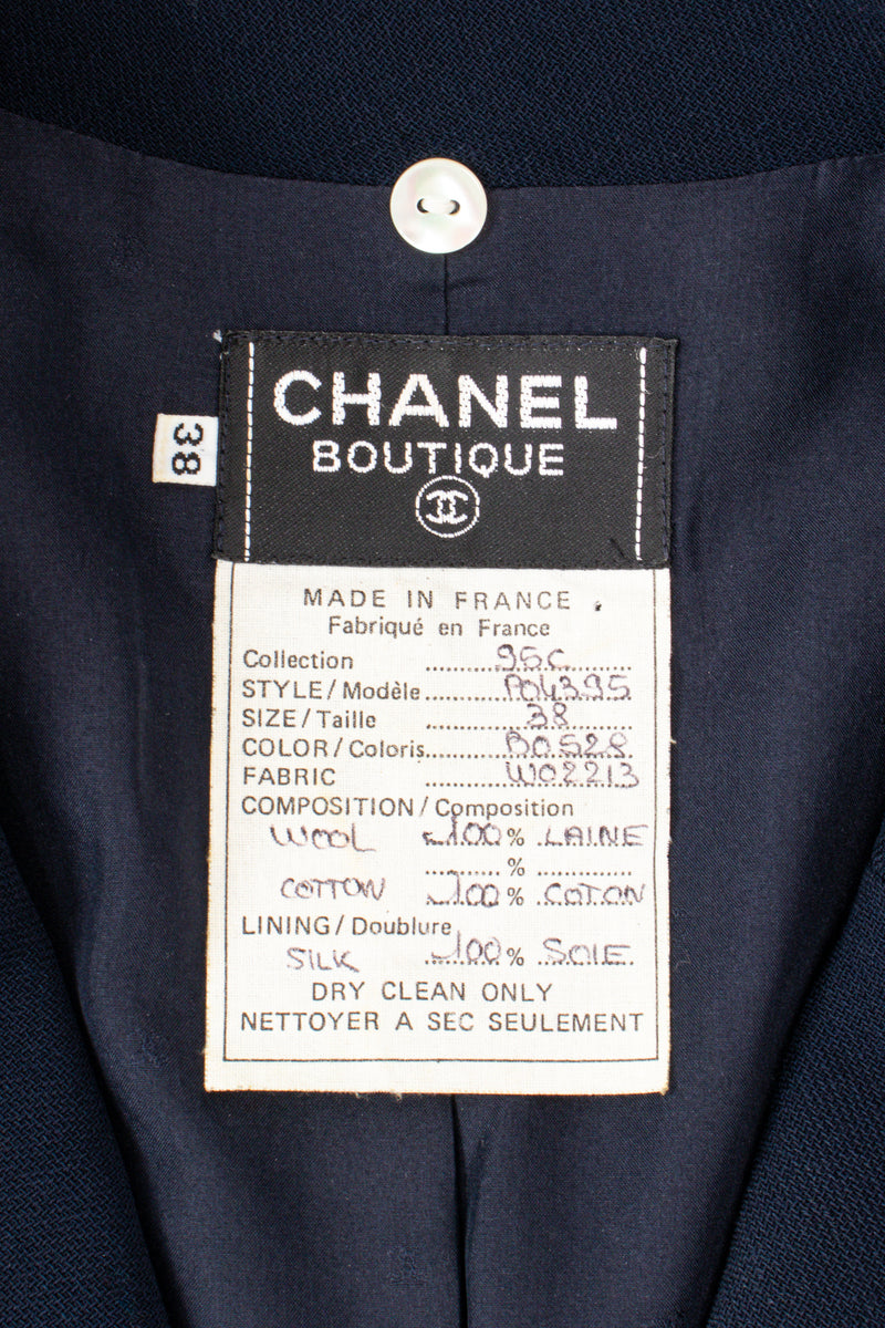 Vintage Chanel 1995C Lace Trim Pleated Uniform Dress label at Recess Los Angeles
