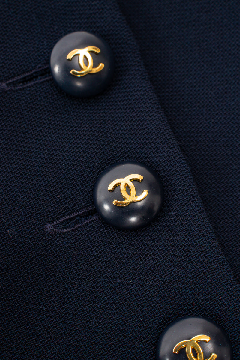 Vintage Chanel 1995C Lace Trim Pleated Uniform Dress buttons at Recess Los Angeles