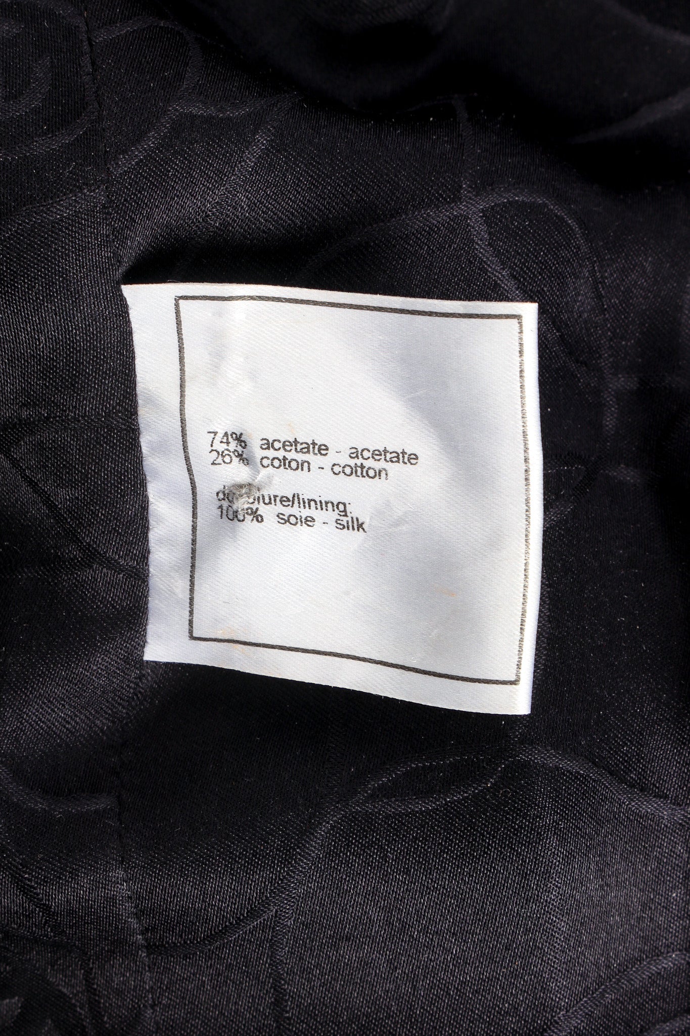 Vintage Chanel 2001 S/S Herringbone Crop Jacket fabric content tag @ Recess LA