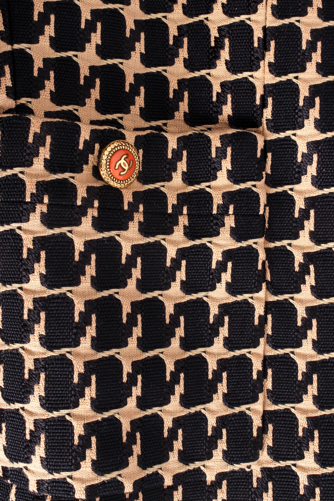 Vintage Chanel 2001 S/S Herringbone Crop Jacket decorative pocket button @ Recess LA
