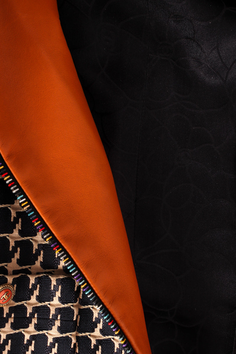 Vintage Chanel 2001 S/S Herringbone Crop Jacket zipper,leather, & floral liner @ Recess LA