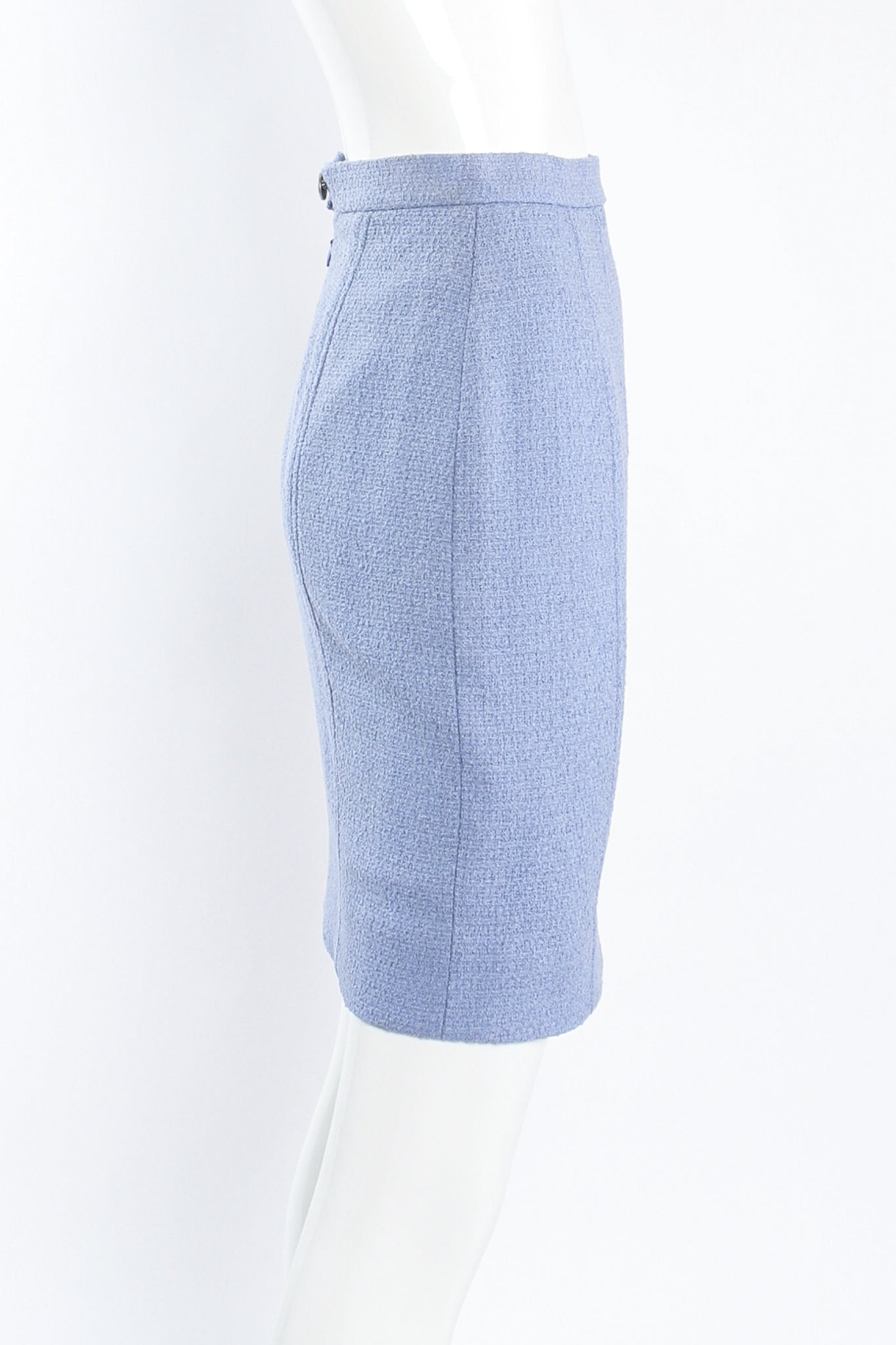 Vintage Chanel 1998P Seamed Tweed Skirt Set on mannequin side at Recess Los Angeles