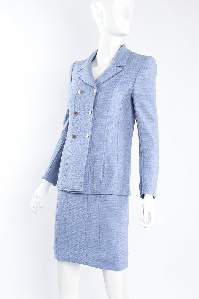 Vintage Chanel 1998P Seamed Tweed Jacket & Skirt Set on mannequin crop at Recess Los Angeles