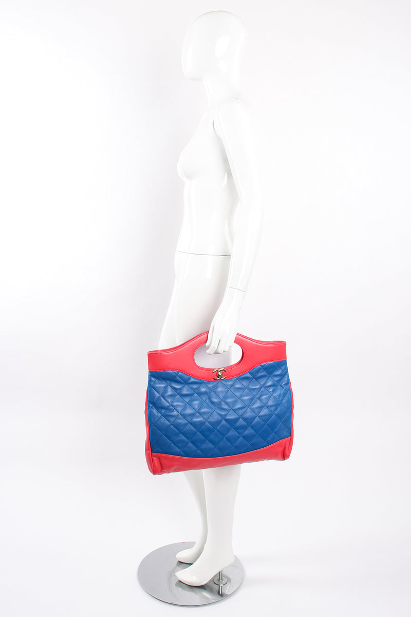 Vintage Chanel Quilted Colorblock Clutch Tote 31 Bag AW 2018 on mannequin at Recess LA