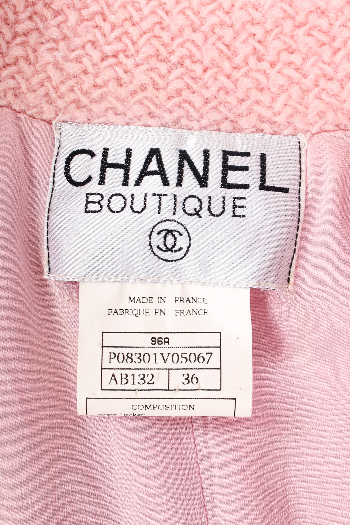 Vintage Chanel Autumn 1996 Runway Bouclé Tweed Gripoix Button Jacket label at Recess LA