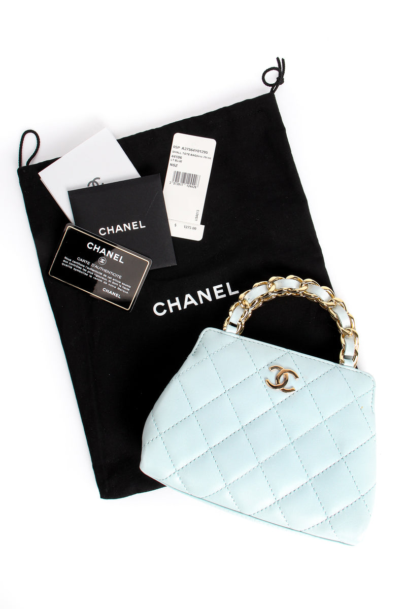 Chanel Green Quilted Lambskin Leather Double Handle Tote Bag