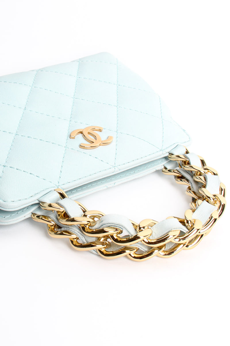 Vintage Chanel Powder Blue Quilted Mini Tote handle at Recess Los Angeles