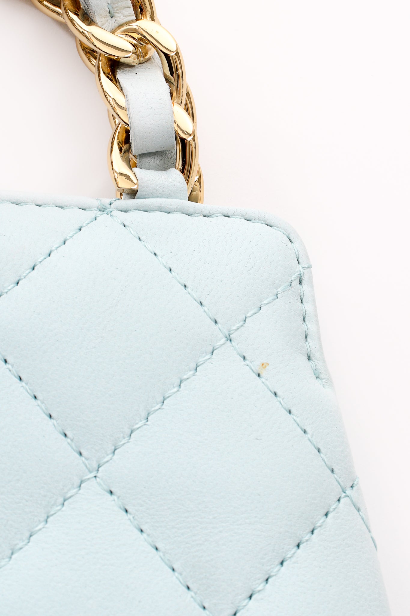 Vintage Chanel Powder Blue Quilted Mini Tote stain at Recess Los Angeles