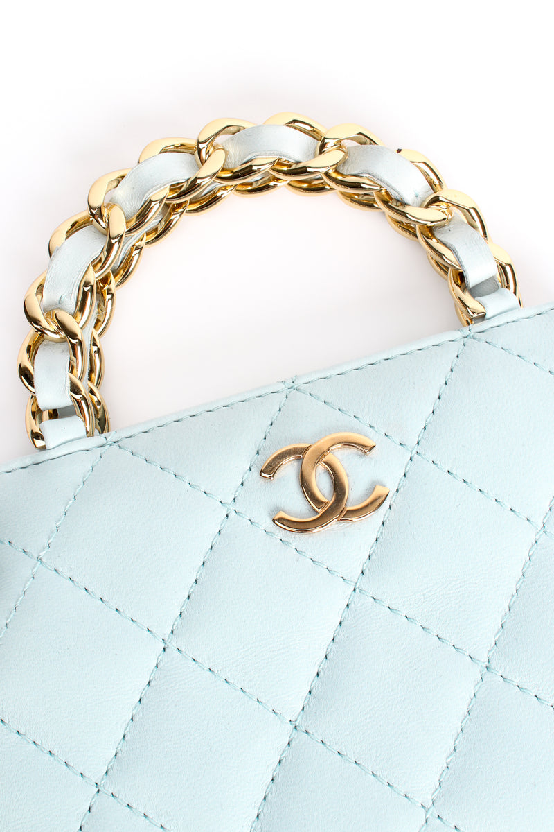 Vintage Chanel Powder Blue Quilted Mini Tote detail at Recess Los Angeles