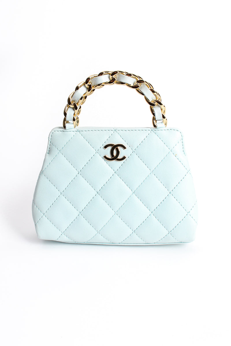 Vintage Chanel Powder Blue Quilted Mini Tote front at Recess Los Angeles