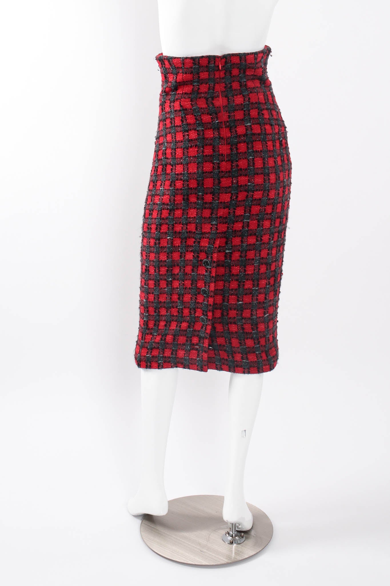 Chanel A/W 2007 High-Waisted Checkered Plaid Skirt back on mannequin at Recess LA