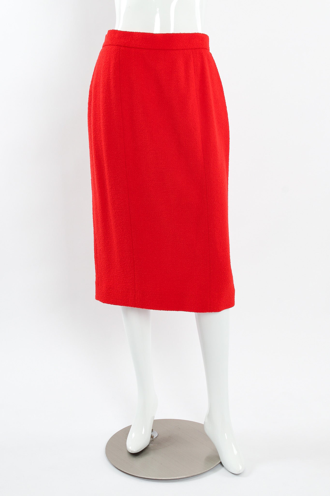 Vintage Chanel Boucle Wool Jacket & Skirt Set mannequin front skirt @ Recess LA