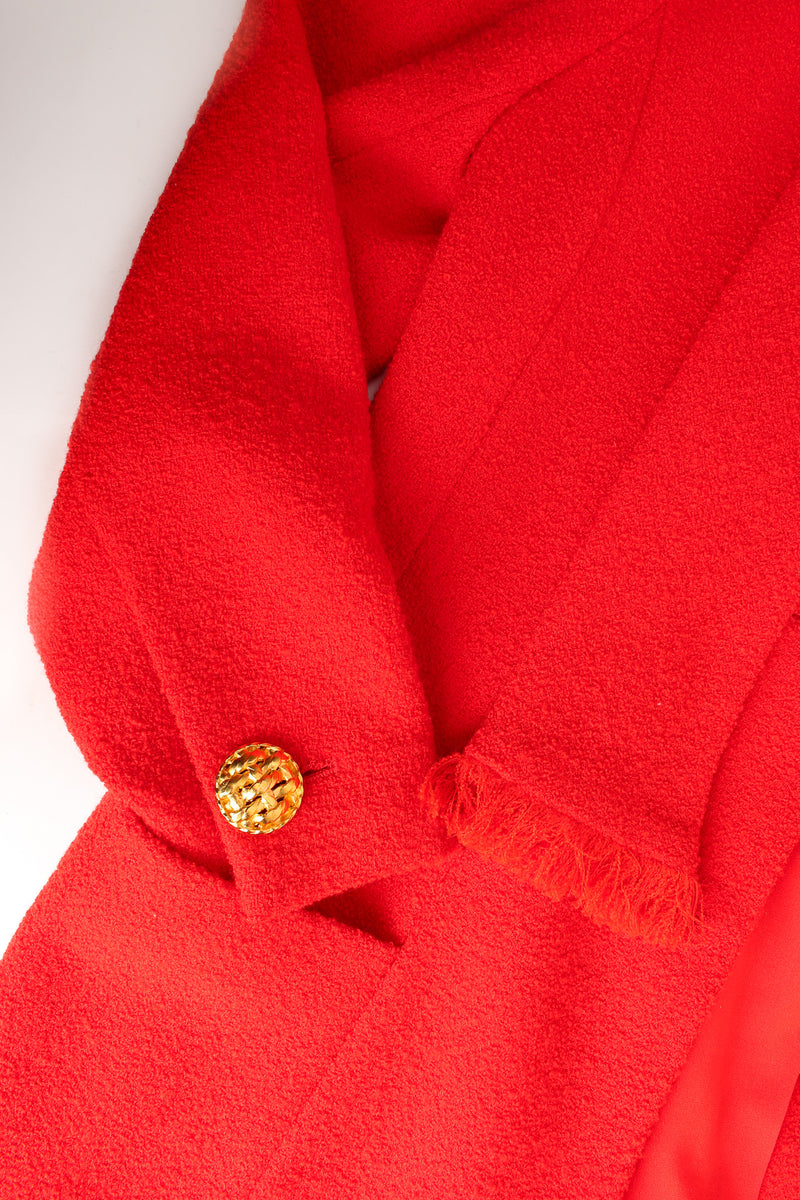 Vintage Chanel Jacket & Skirt Boucle Wool Set scarf fringe/button @ Recess LA
