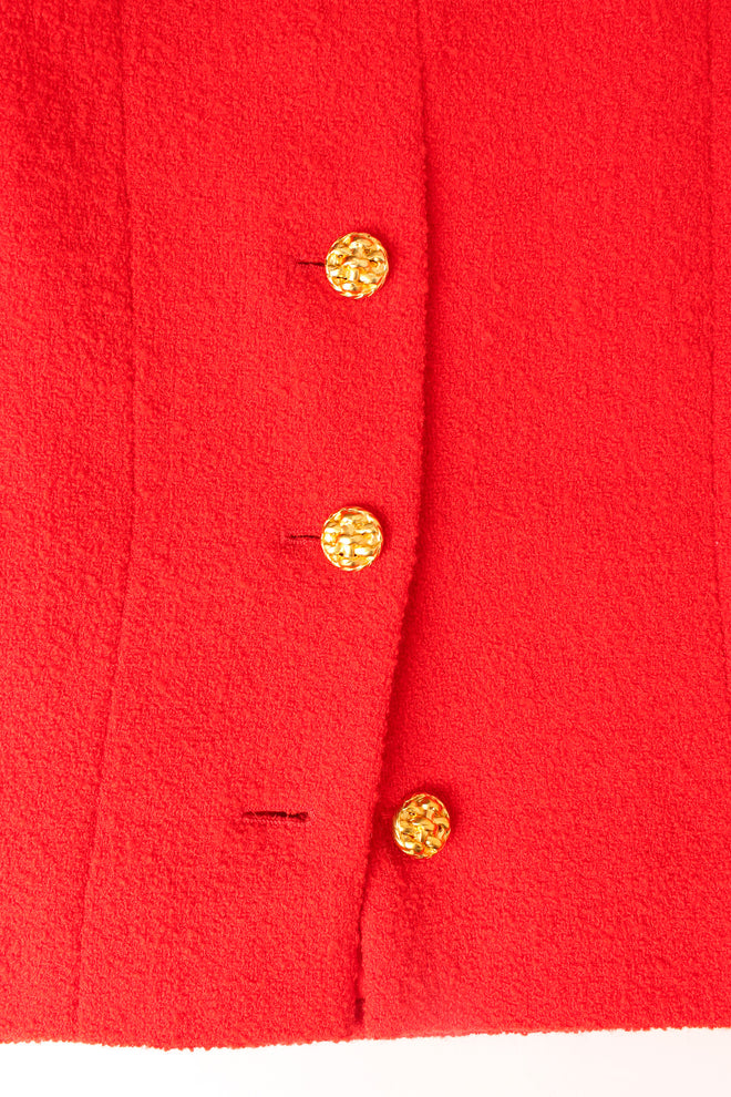 Vintage Chanel Boucle Wool Jacket & Skirt Set skirt vent buttoned @ Recess LA