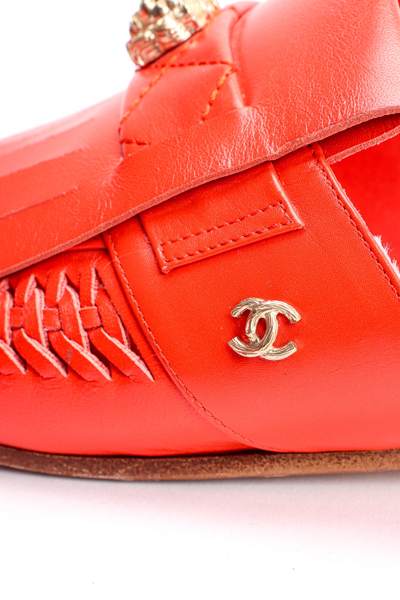 Vintage Chanel Woven Leather Moccasin Mules charm at Recess Los Angeles