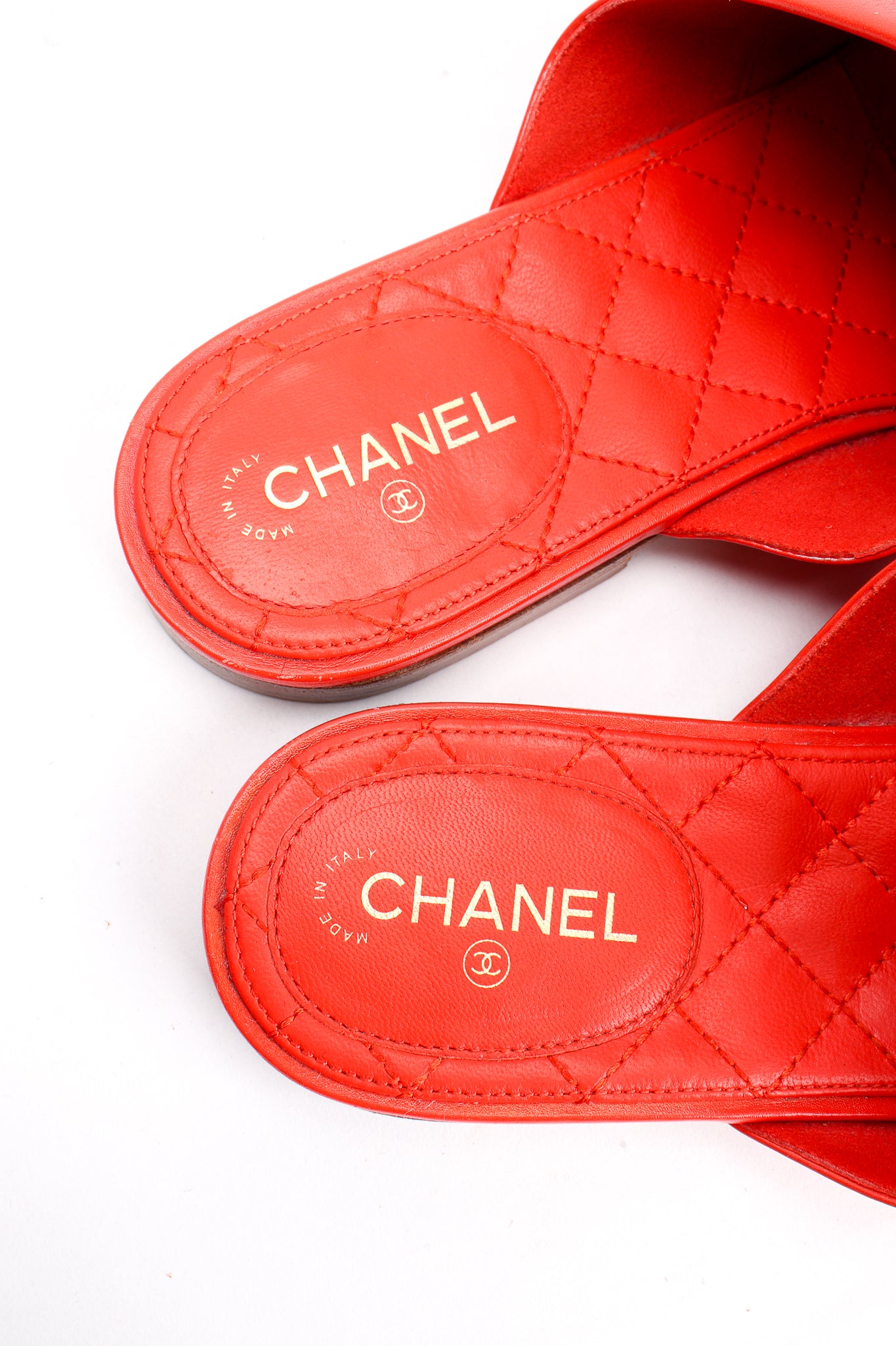 Vintage Chanel Woven Leather Moccasin Mules stamp at Recess Los Angeles