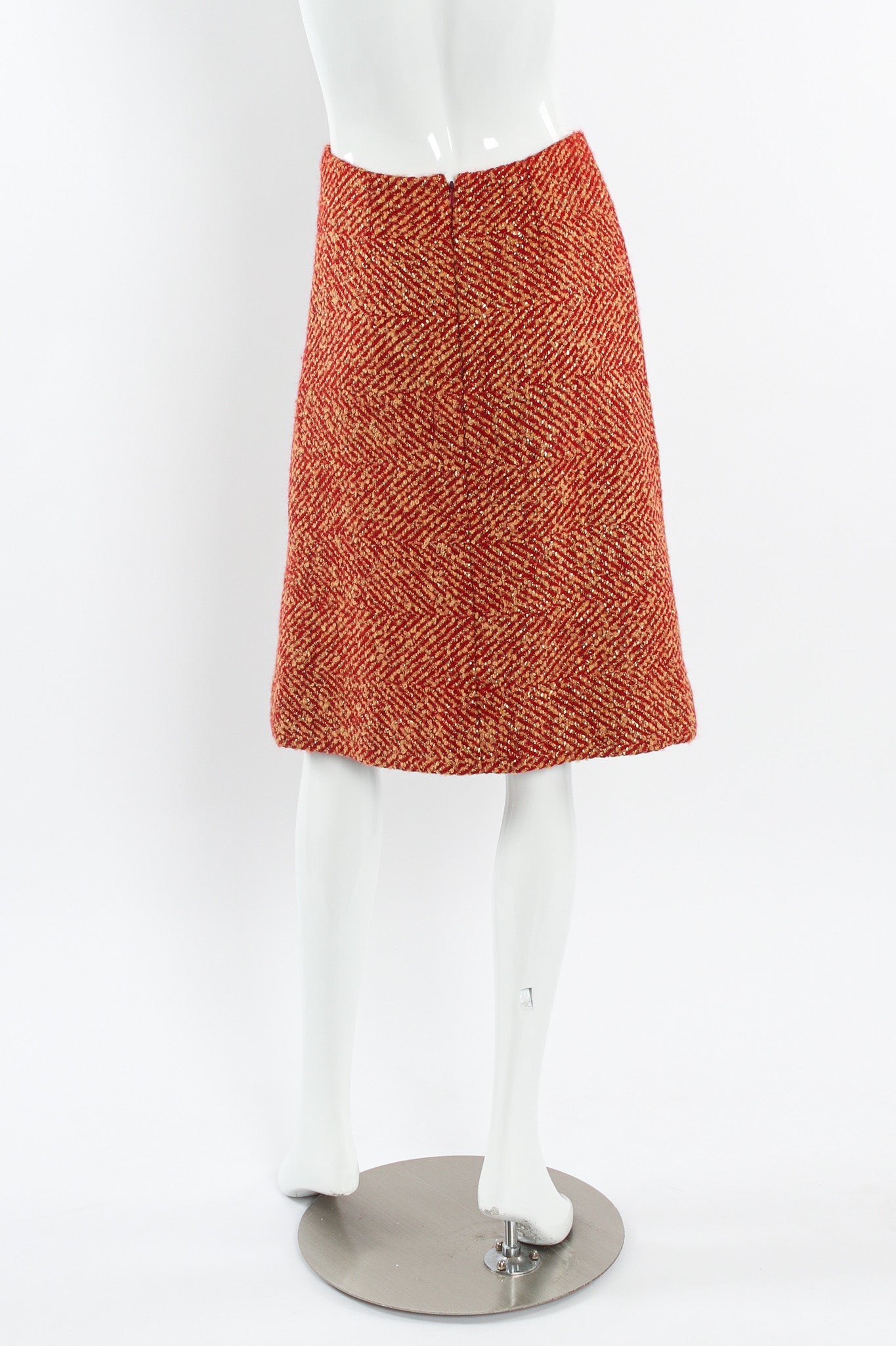 Vintage Chanel 2000A Metallic Speckle Tweed Set mannequin skirt back @ Recess Los Angeles