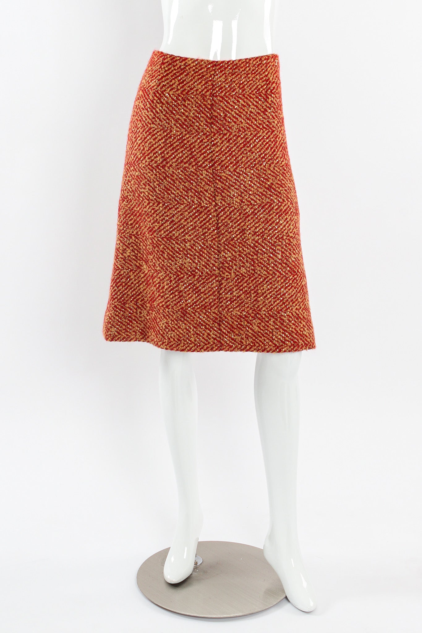 Vintage Chanel 2000A Metallic Speckle Tweed Set mannequin front skirt @ Recess Los Angeles