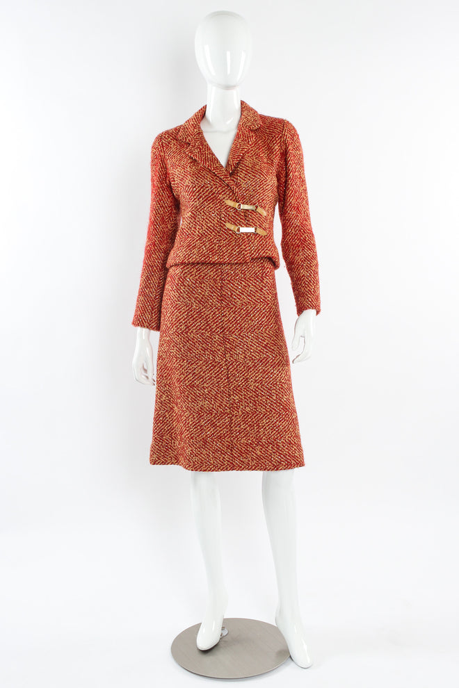 Vintage Chanel 2000A Metallic Speckle Tweed Set mannequin front @ Recess Los Angeles