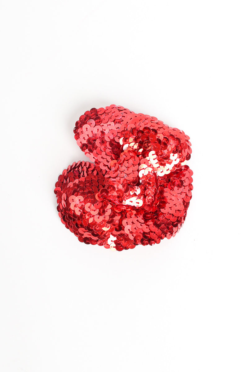 Vintage Chanel 1985 Red Sequin Camellia Flower Pin front aerial @ Recess LA