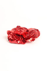 Vintage Chanel 1985 Red Sequin Camellia Flower Pin sequins close @ Recess LA