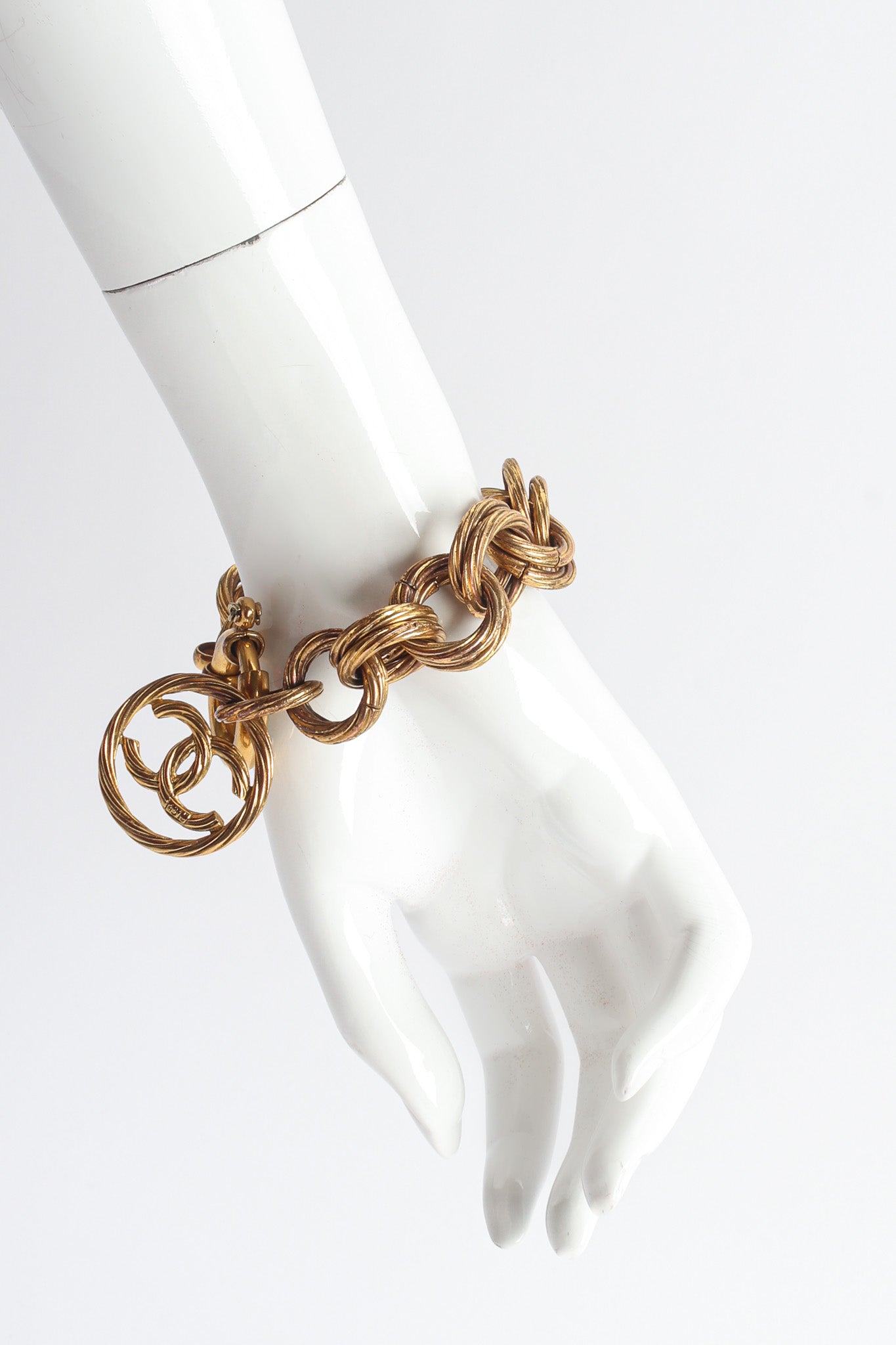 Vintage Chanel Double Rolo Link CC Bracelet on mannequin @ Recess Los Angeles