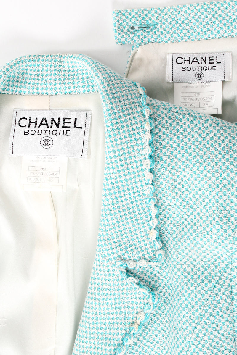 Vintage Chanel 1997P Micro Check Tweed Jacket & Skirt Set labels at Recess Los Angeles