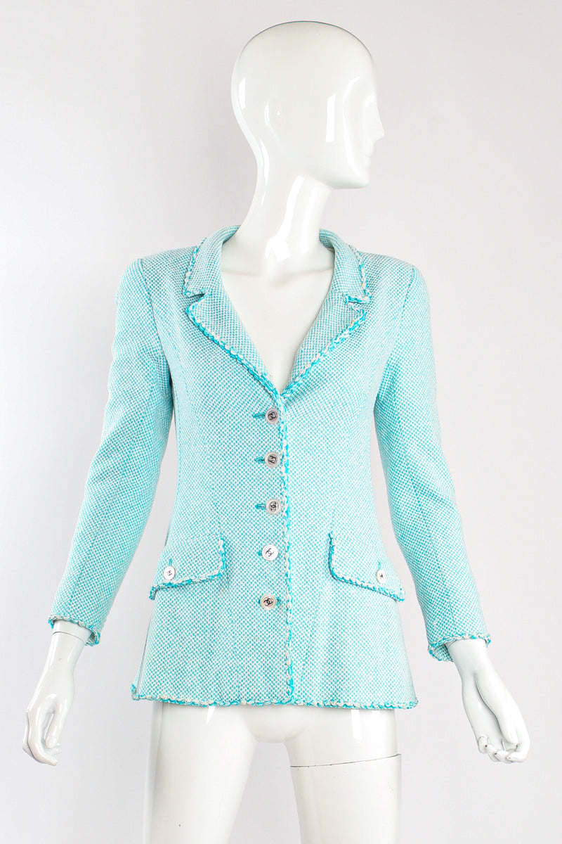 Vintage Chanel 1997P Micro Check Tweed Jacket Set on mannequin front at Recess Los Angeles