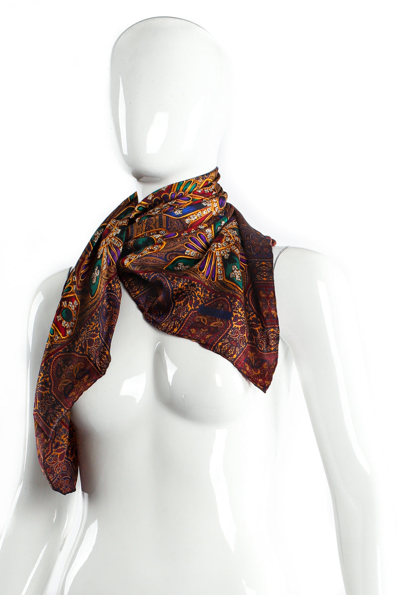 Vintage Chanel Paisley Jewel Print Silk Scarf on Mannequin Tied at Recess LA